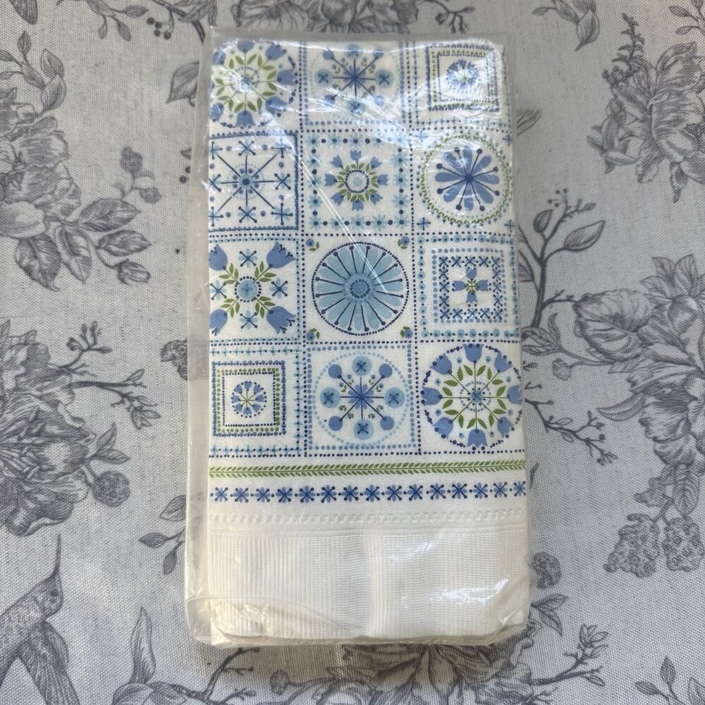 Vtg New Hallmark Guest Towel Napkins Set Mid Century MCM Retro Blue Floral 15 Ct